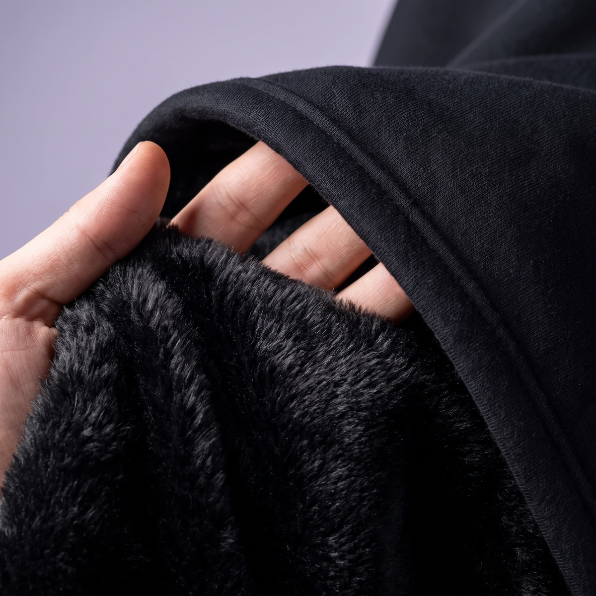 Close-up of the thick faux-fur lining inside a Heavy Hug
