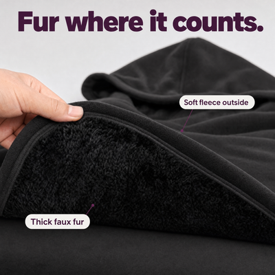 Close-up of the thick faux-fur lining and soft fleece outside