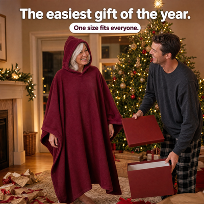 Mom in a merlot HeavyHug on Christmas morning. The easiest gift of the year.