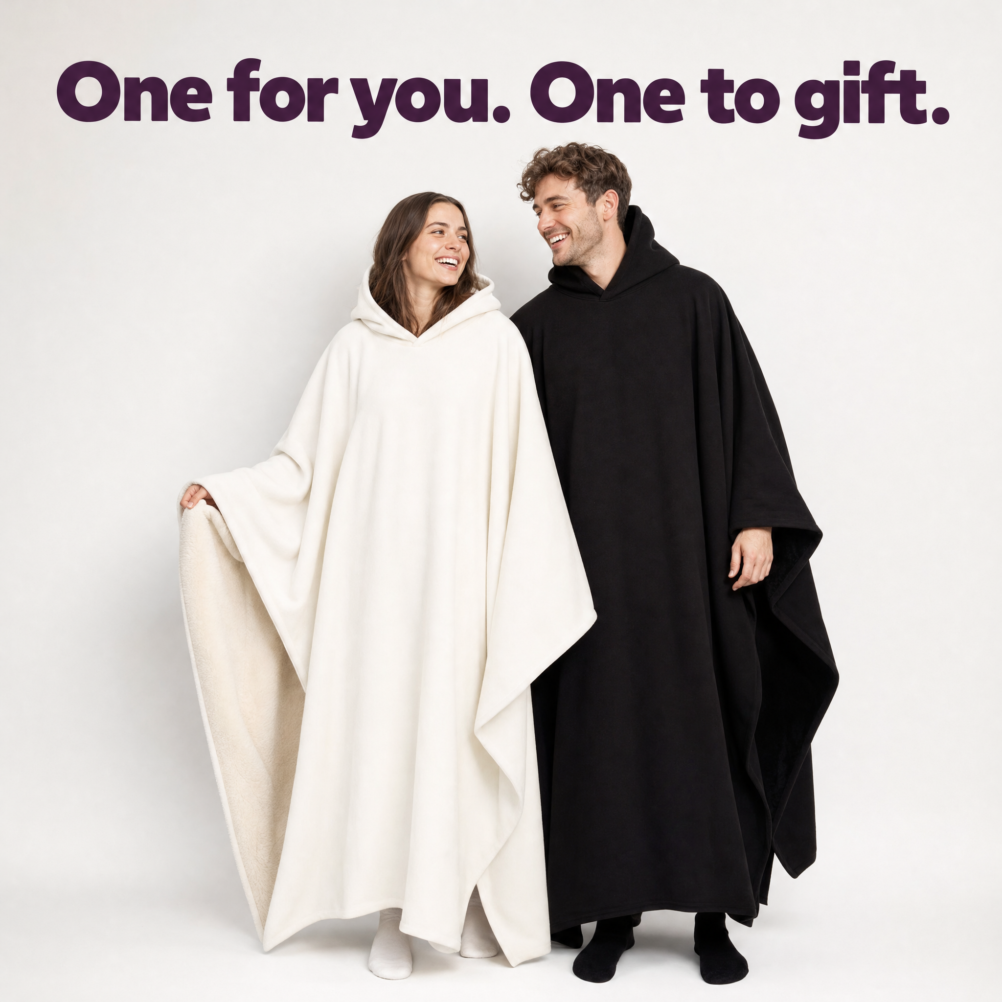 Couple in snow and midnight HeavyHugs. One for you, one to gift.